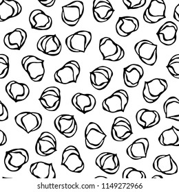 Hazelnut Seamless Endless Pattern. Whole Peeled Hazelnut. Autumn or Fall Harvest Collection. Realistic Hand Drawn High Quality Vector Illustration. Doodle Style.