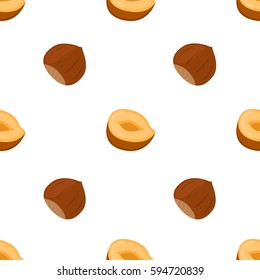 Hazelnut seamless pattern. Natural nut, healthy organic food. Flat vector style.