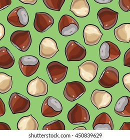 Hazelnut seamless pattern. Useful for ads, signboards, packaging, menu design, interior decorating and other design. 