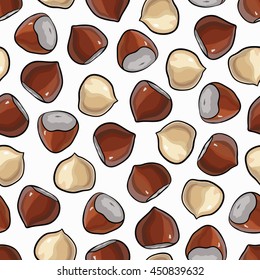 Hazelnut seamless pattern. Useful for ads, signboards, packaging, menu design, interior decorating and other design. 
