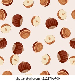 Hazelnut Seamless Pattern, Hazelnut Vector Illustration.