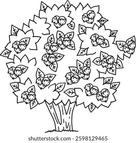 Hazelnut Tree Fruit Plant Isolated Coloring Page 