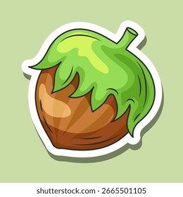 Hazelnut. Vector cartoon clip art isolated on green background.