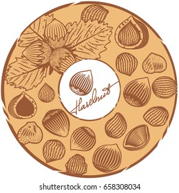 Hazelnut. Vector monochrome engraved illustration.