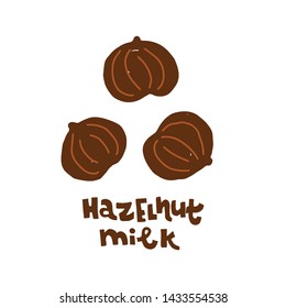 Hazelnut Vegan Milk packaging Vector logo design template with plant icon in linear style. Abstract emblem for organic shop, healthy food store or vegetarian cafe.