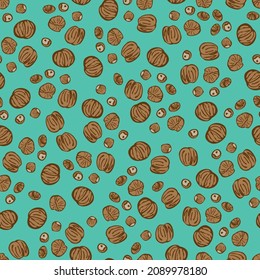 Hazelnut And Wallnut Toss Seamless Vector Pattern