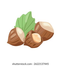 Avelãs. Vetor plano, ilustração clipart isolada no fundo branco.