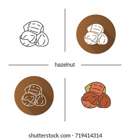 Hazelnuts icon. Flat design, linear and color styles. Isolated vector illustrations