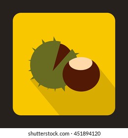 Hazelnuts icon in flat style on a yellow background