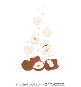 Hazelnuts including whole, halves, shelled and pieces. Ideal for food design, healthy nutrition themes, packaging, recipes and ingredient presentations.