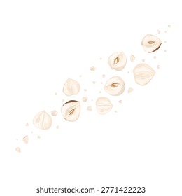 Hazelnuts including whole, halves, shelled and pieces. Ideal for food design, healthy nutrition themes, packaging, recipes and ingredient presentations.