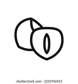 Icono aislado de avellanas, icono del vector lineal de tuercas con trazo editable