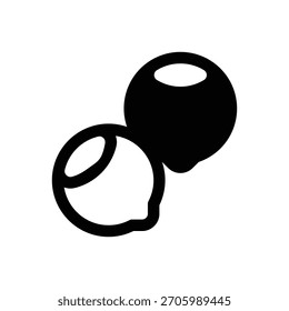 Hazelnuts. Outlined stroke vector icon with black-filled details.