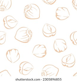 ヘーゼルナッツシームレスなパターン。ラインアートのベクターイラスト。食品の背景。のベクター画像素材