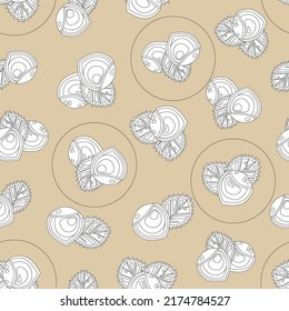 Hazelnuts, seamless vector print,  background, contour drawing. Vector
