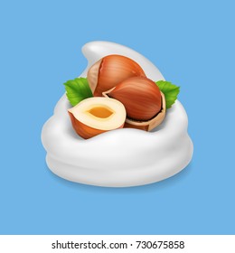 Hazelnuts in yogurt 3d vector illustration Realistic natural dairy products