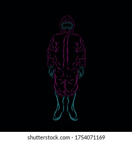 the hazmat gas medical suit line pop art potrait logo colorful design and dark background  Isolated black background for t  shirt  poster  clothing  merch  apparel  badge design