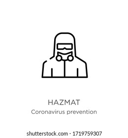 Hazmat icon. Thin linear hazmat outline icon isolated on white background from Coronavirus Prevention collection. Modern line vector sign, symbol, stroke for web and mobile