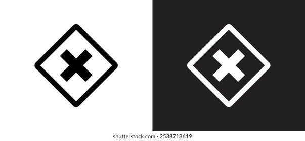 Cartel aislado irritante de materiales peligrosos. Icono de sustancia irritante, ícono de Vector de signos de materiales peligrosos. Icono de la etiqueta de la Ilustración vectorial de la señal de peligro en el fondo blanco y negro. Icono de signo de peligro.