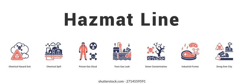 Línea Hazmat Ilustración de Anuncio de Web moderno y limpio con íconos temáticos para la comunicación visual