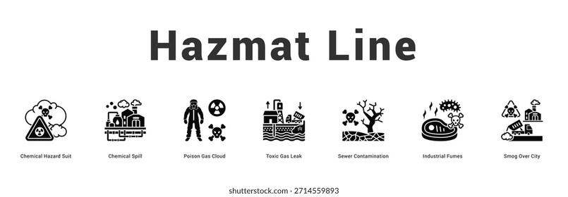 Línea Hazmat Ilustración de Anuncio de Web moderno y limpio con íconos temáticos para la comunicación visual