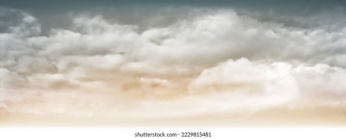 Hazy sky and white soft clouds floated in the sky. Beautiful air and sunlight with cloud scape colorful. Gloomy sky for the background. Blue to gold sky background vector illustration.