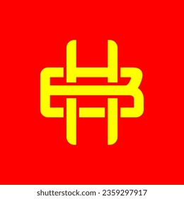 HB, BH monogram logo overlapping, golden yellow color on a red background	