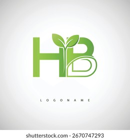 Logotipo de la hoja verde de HB - monograma ecológico mínimo para la marca orgánica y el diseño sostenible de la identidad