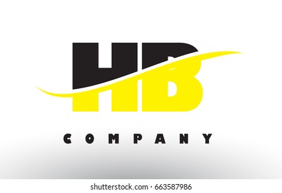 HB H B  Black and Yellow Letter Logo with White Swoosh and Curved Lines.