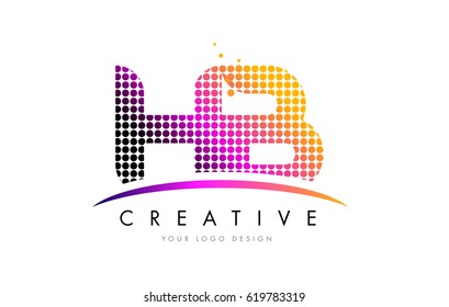 HB H B Dots Letter Logo Design with Magenta Bubble Circles and Swoosh