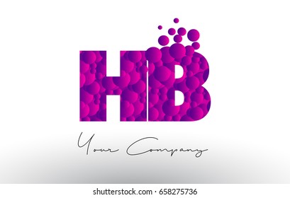HB H B Dots Letter Logo with Purple Pink Magenta Bubbles Texture Vector.