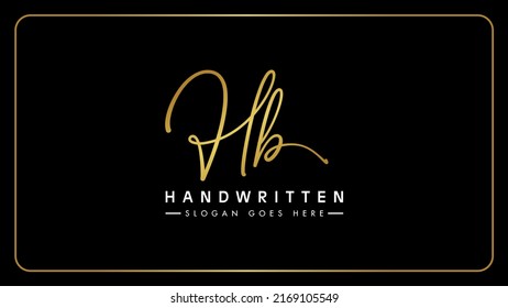 HB H B initial letters vector logo design, Hand drawn cursive H B signature logo, Creative Golden. gold. Isolated on black background.