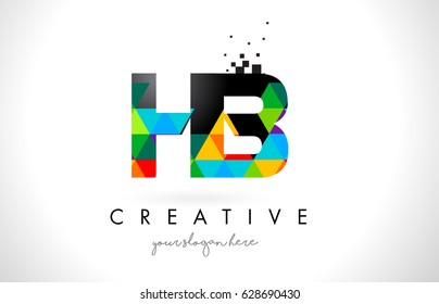 HB H B Letter Logo with Colorful Vivid Triangles Texture Design Vector Illustration.