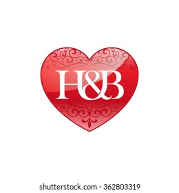 H&B initial letter couple logo with ornament heart shape