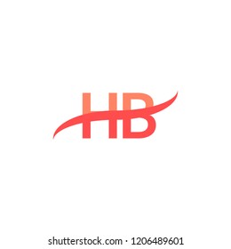 HB Initial Letters Logo Design with Swoosh Illustration Template in Red Color Concept