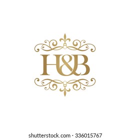 H&B Initial logo. Ornament ampersand monogram golden logo