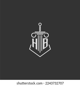 HB initial monogram law firm with sword and pillar logo design