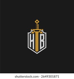 Monograma inicial HB para imagem de escudo e espada