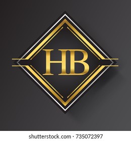 HB Letter logo in a square shape gold and silver colored geometric ornaments. Vector design template elements for your business or company identity.