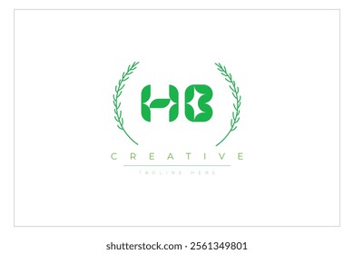 HB letters eco logo with leaf. Fresh nature and healthy leaf logo design.