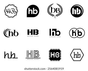 HB logo company template. Letter h and b logotype. Set different classic serif lettering and modern bold text with design elements. Initial font typography. Collection trendy business identity.