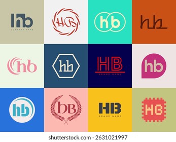 HB logo company template. Letter h and b logotype. Set different classic serif lettering and modern bold text with design elements. Initial font typography. Collection trendy business identity.