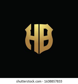 HB logo monogram with gold colors and shield shape design template