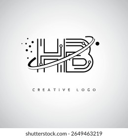 HB Orbit Monogram Logo - Futuristic Minimal Letter mark with Circular Line Art, Tech-Inspired Dots and Space Motion Concept for Modern Branding Identity (Logotipo de Monograma de Órbita HB - Marca de Letra Mínima Futurista com Linha de Arte Circular, Pontos Inspirados na Tecnologia e Conceito de Movimento Espacial para Identidade de Marca Moderna)