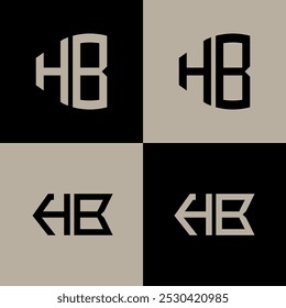HB polygon, circle, hexagon, flat and simple letter logo set in one artboard. HB minimalist and classic logo.
