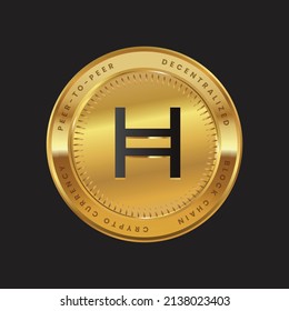 HBAR Cryptocurrency logo in black color concept on gold coin. Hedera Coin Block chain technology symbol. Vector illustration.