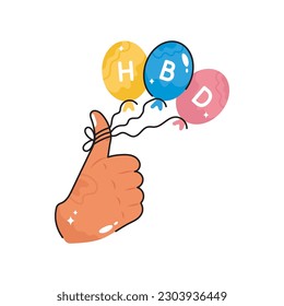 HBD balloons doodle filled vector outline Sticker. EPS 10 file