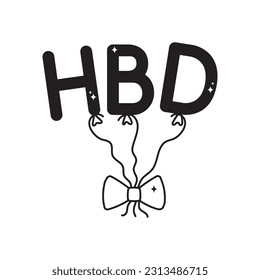 Esquema del vector del doodle HBD Pegatina. archivo EPS 10