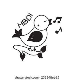 HBD Music doodle vector outline Sticker. EPS 10 file