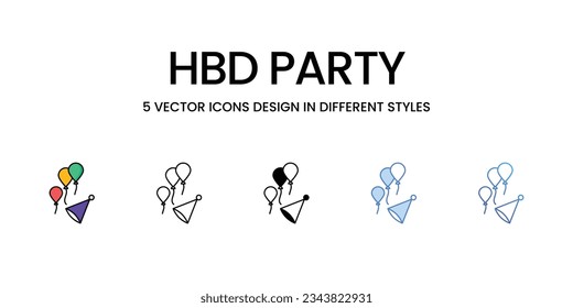 Diseño de iconos de grupo Hbd en estilo Cinco con barra editable. Línea, Sólido, Línea plana, Color de tono Duo y Línea de degradado de color. Adecuado para diseño de páginas Web, aplicaciones móviles, UI, UX y GUI.
